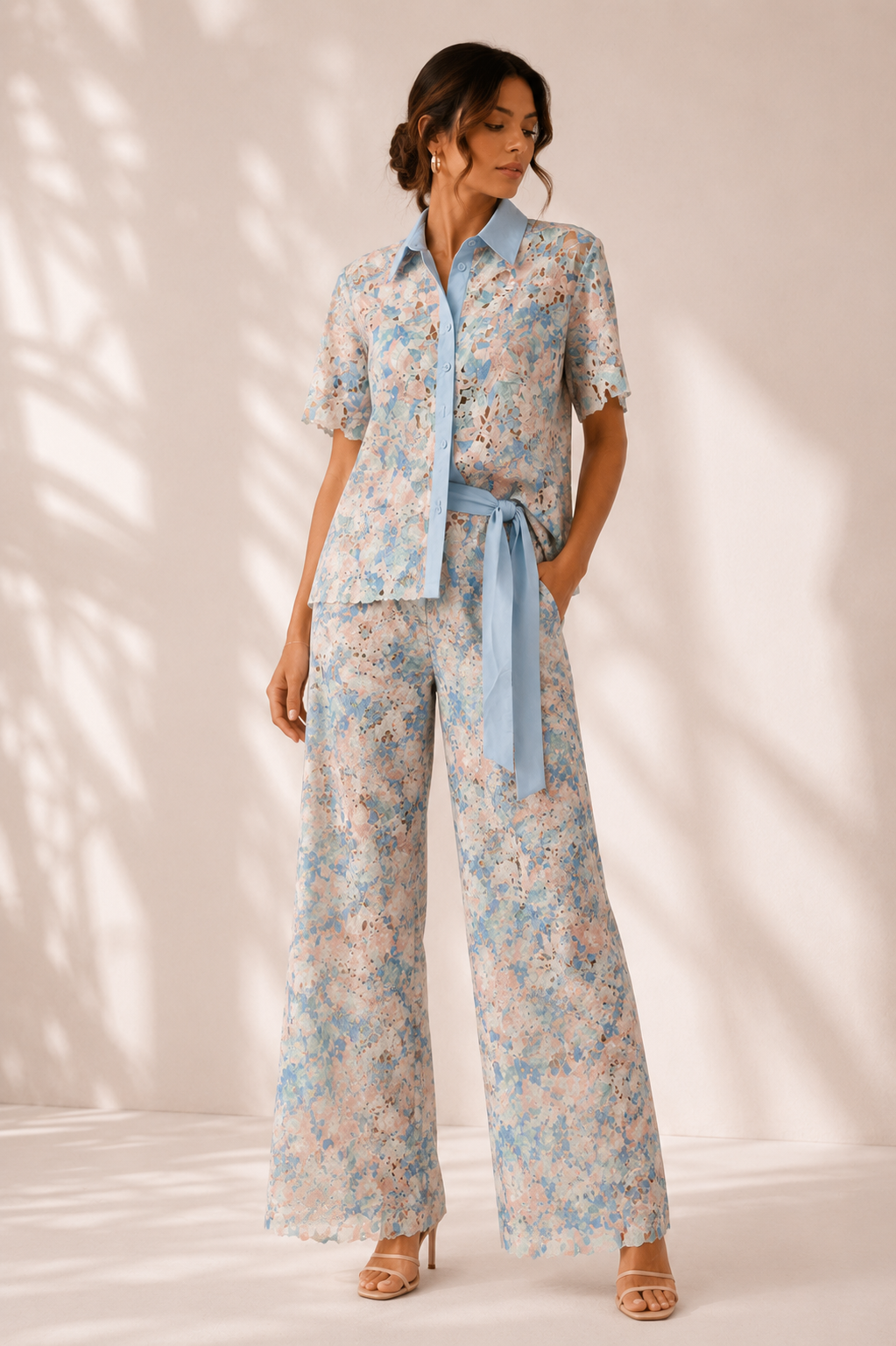 Conjunto Floral Azul Rosa
