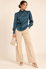 BLUSA AZUL PETRÓLEO SATIN ÉLITE