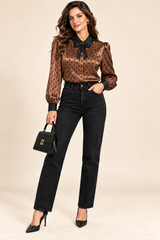 BLUSA CAFÉ SATINADA POLKA ÉLÉGANCE