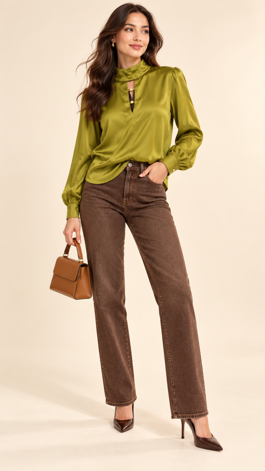 BLUSA VERDE OLIVA SATIN LUMIÈRE
