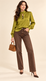 BLUSA VERDE OLIVA SATIN LUMIÈRE
