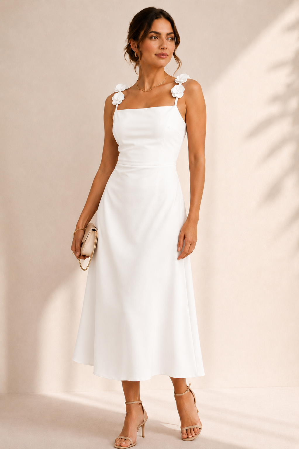 Vestido Blanco Satín Con Flores