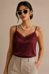 Blusa Satín Tinta Tirantes Encaje