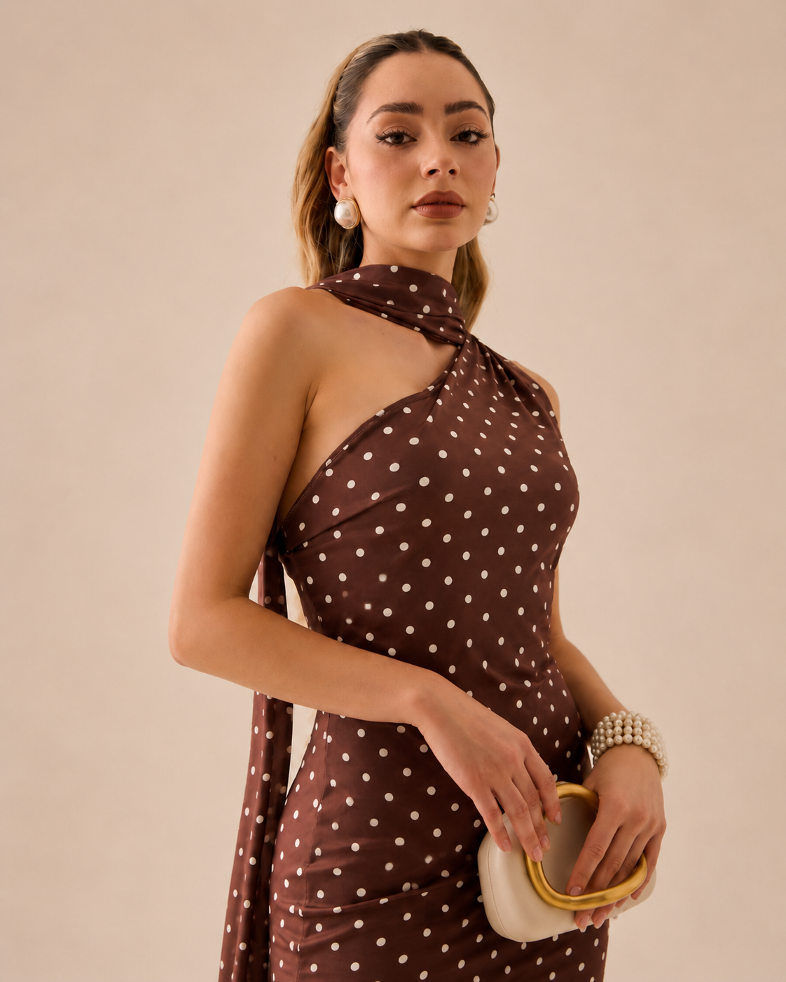 VESTIDO MIDI LUNARES CAFE