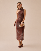 VESTIDO MIDI LUNARES CAFE
