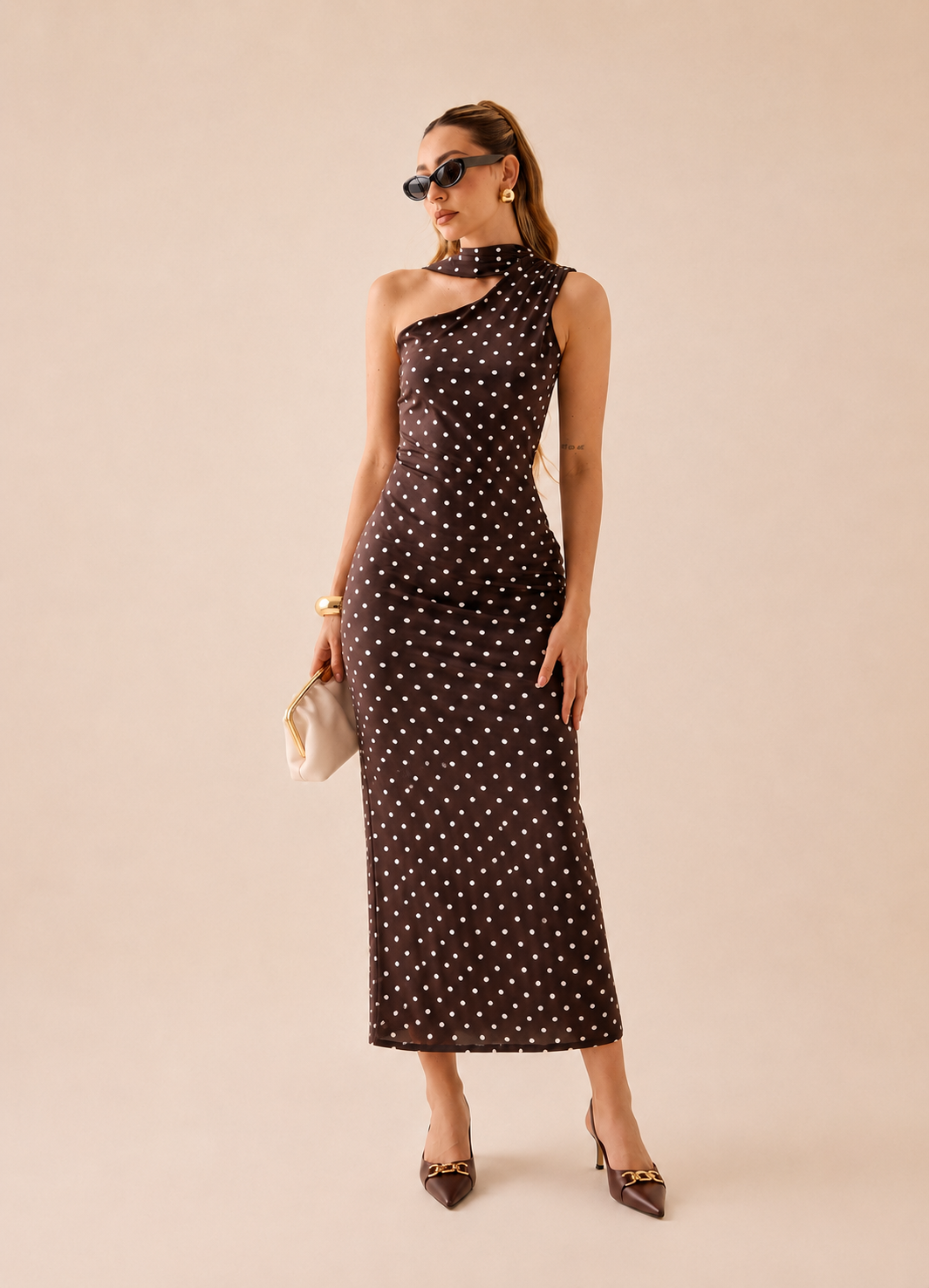 VESTIDO MIDI LUNARES NEGRO