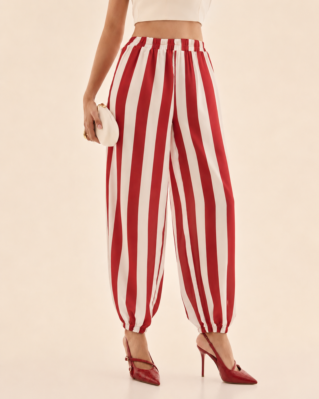 PANTALON RALLADO ROJO BEIGE
