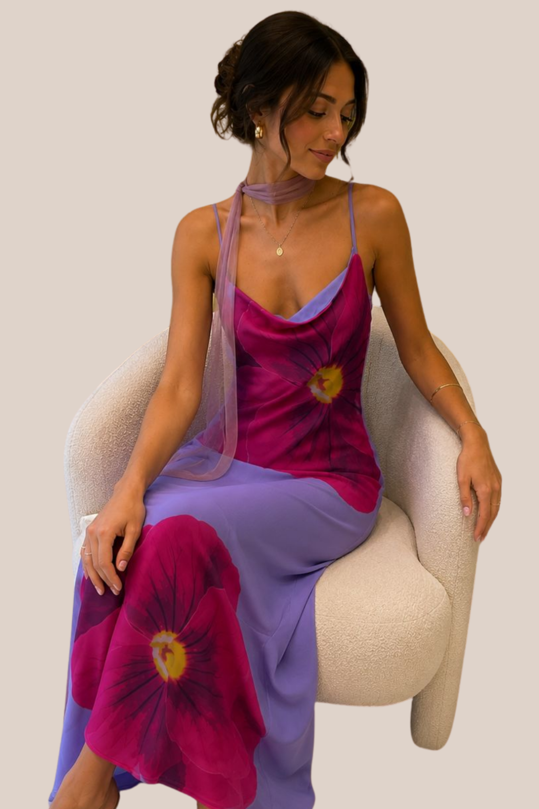 Vestido Largo Floral Lavanda