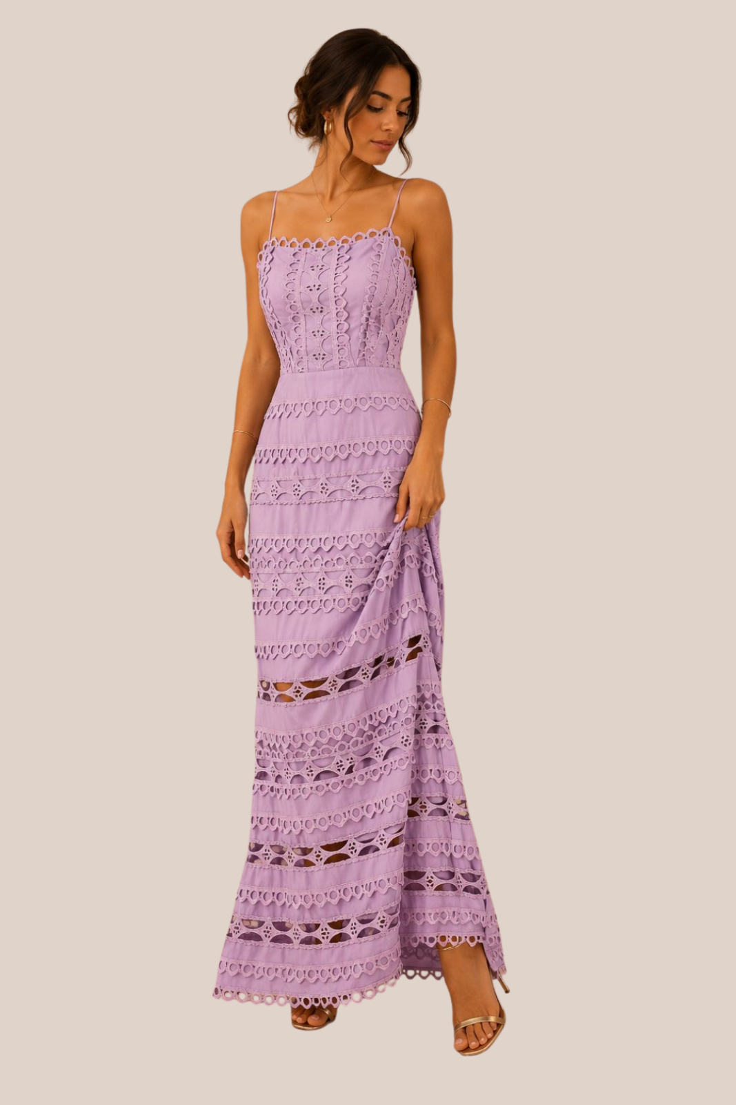 Vestido Lila con Encaje Floral