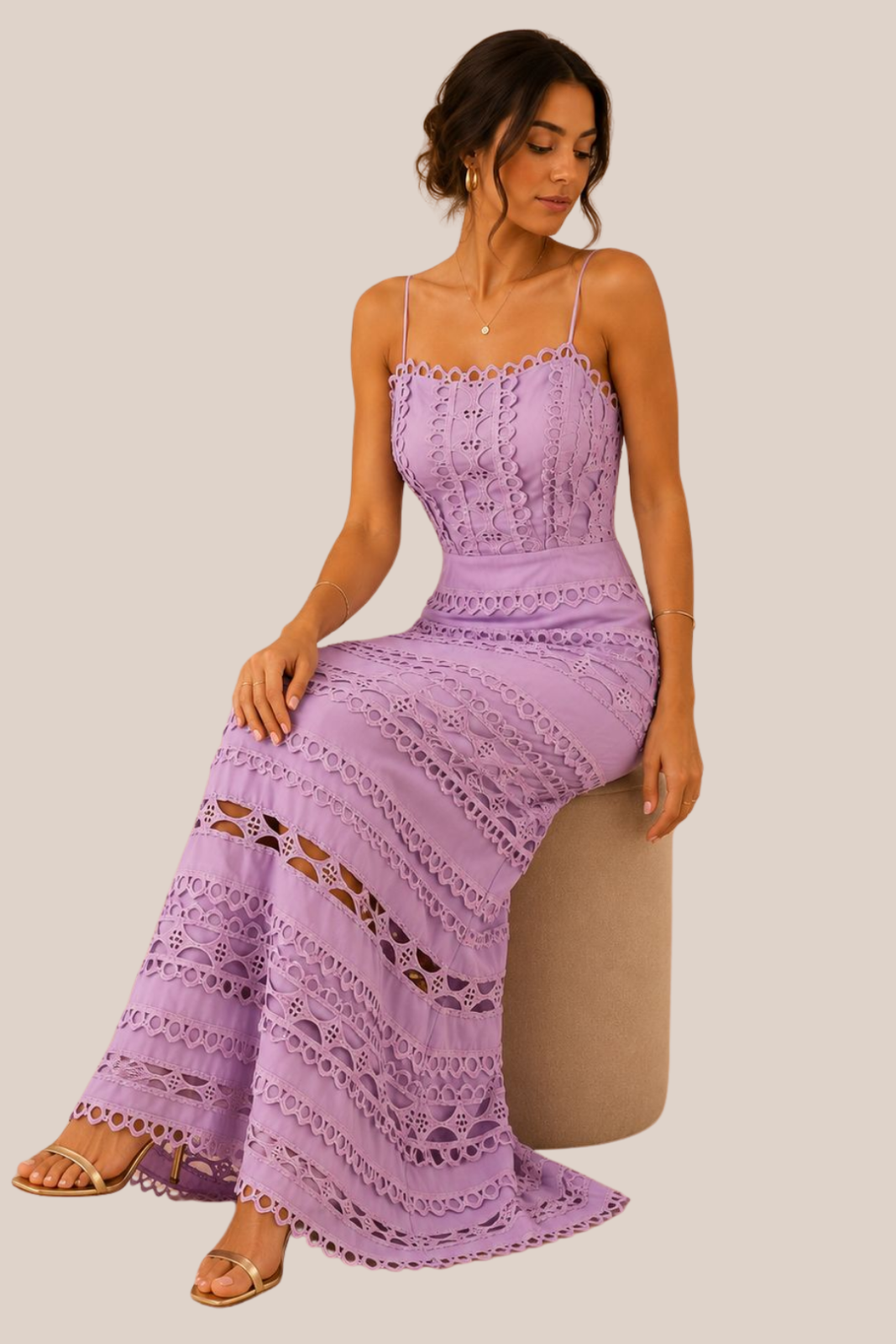 Vestido Lila con Encaje Floral