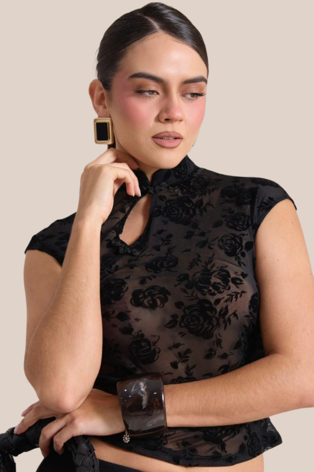 TOP ORIENTAL VELVET NOIR