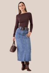 FALDA MIDI DENIM VINTAGE