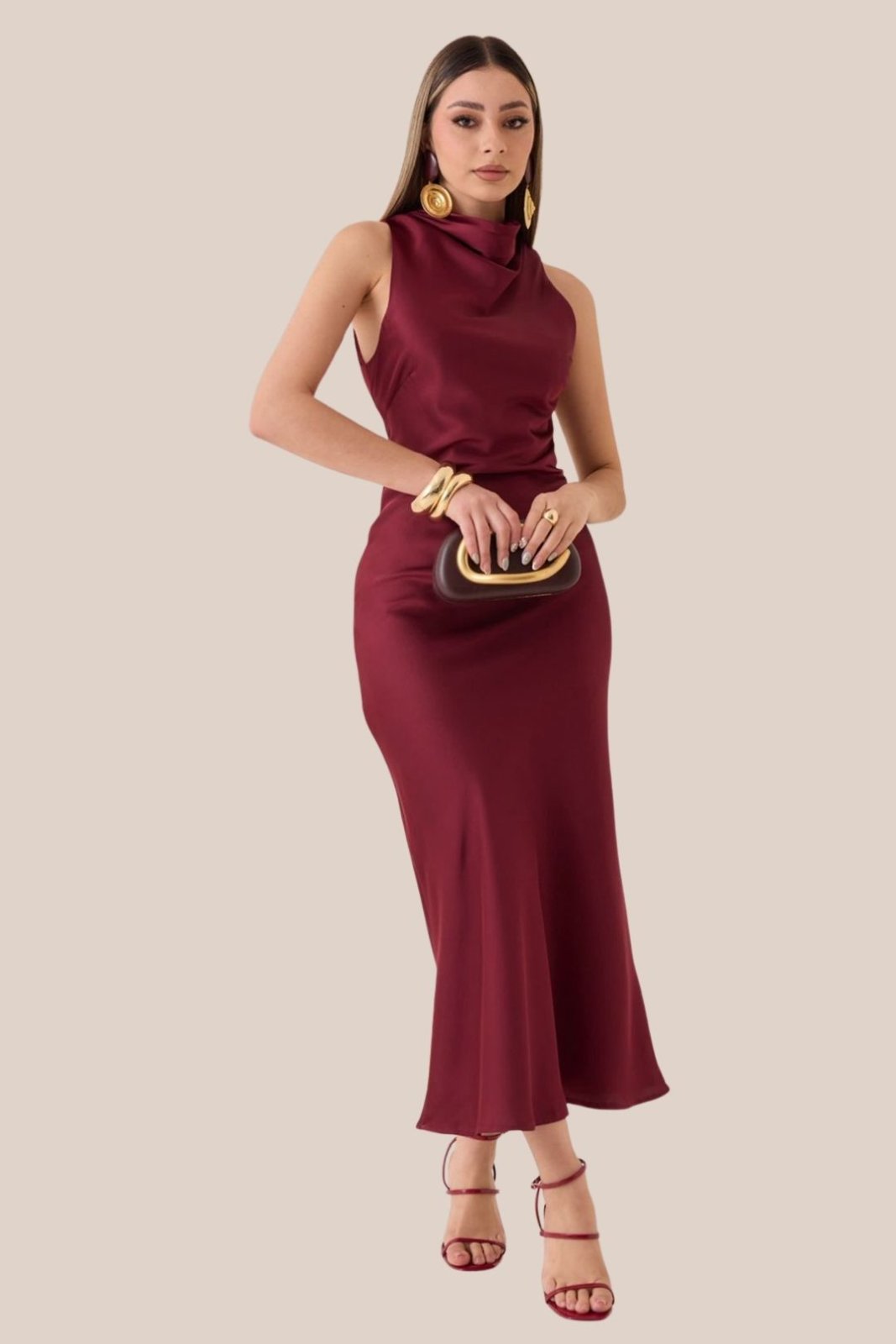 VESTIDO BURGUNDY SATIN ELEGANCE