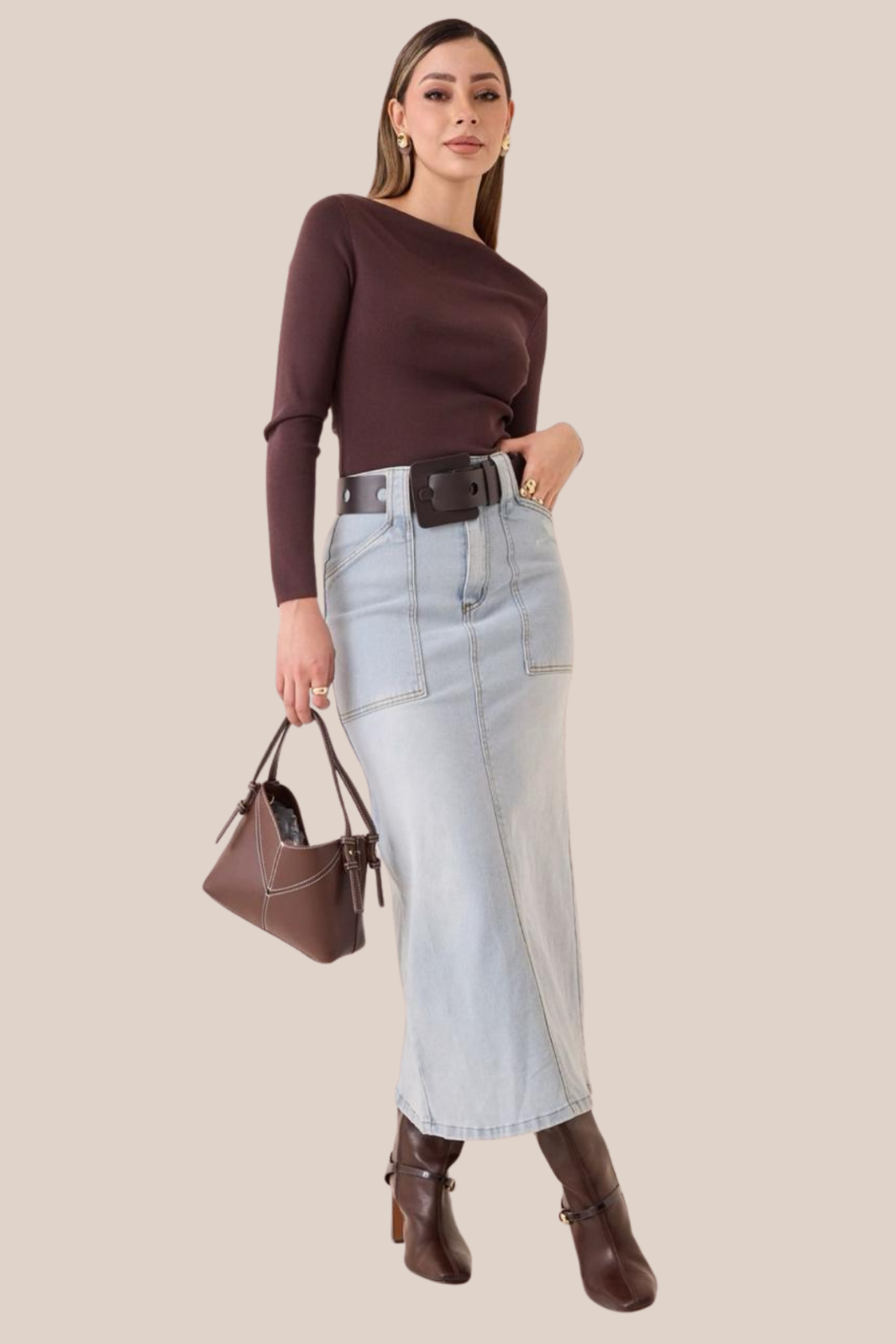 FALDA MIDI DENIM ICE