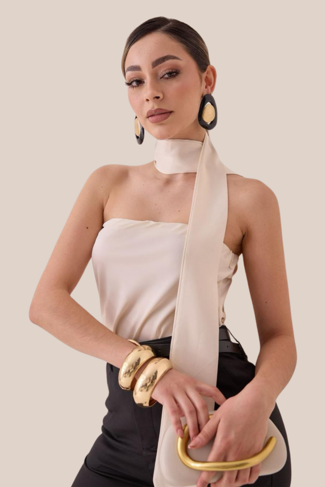 BLUSA IVORY SATIN CHIC CON MASCADA