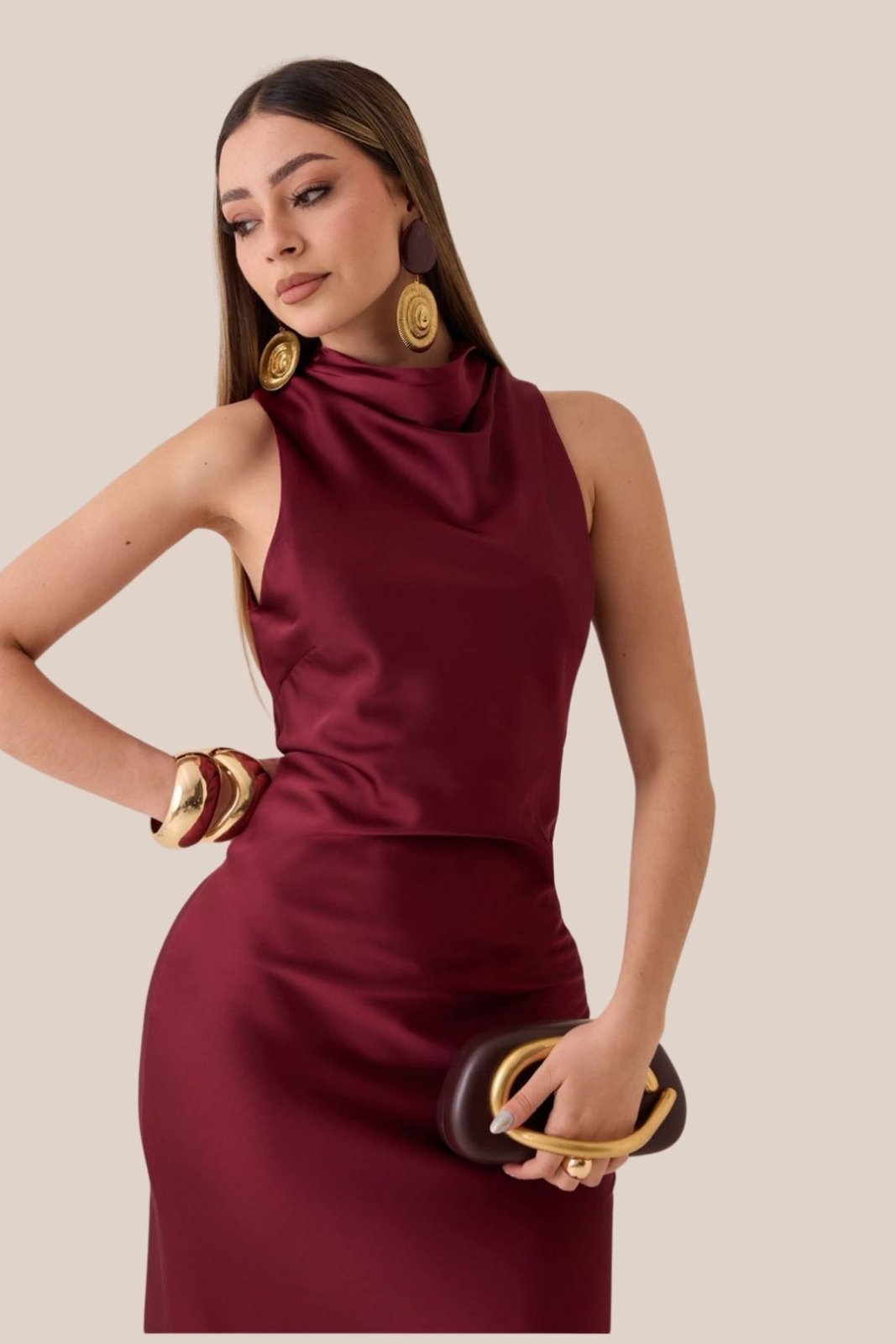 VESTIDO BURGUNDY SATIN ELEGANCE