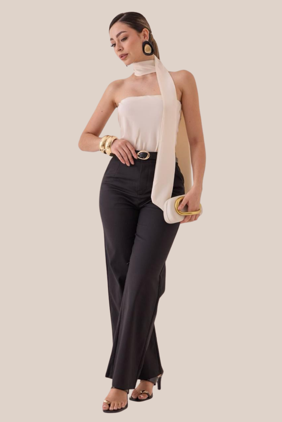 BLUSA IVORY SATIN CHIC CON MASCADA