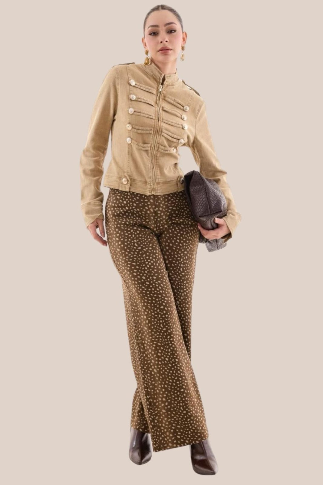 PANTALÓN PALAZZO ANIMAL PRINT CAFÉ OSCURO