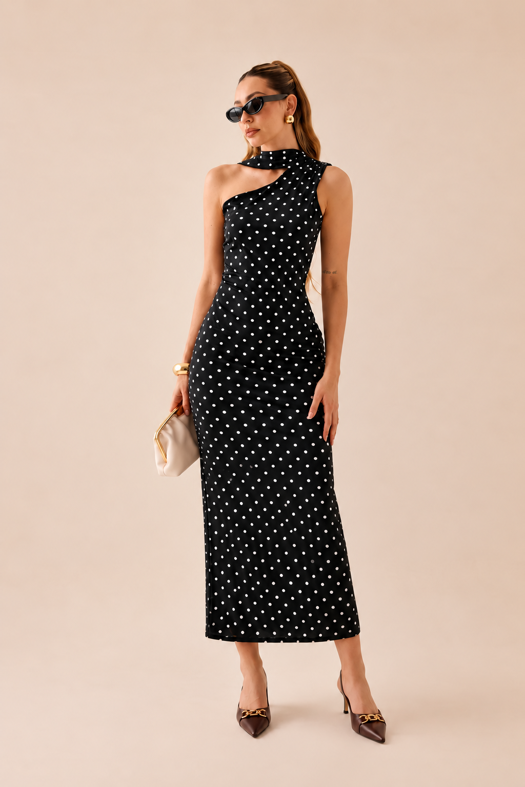 VESTIDO MIDI LUNARES NEGRO