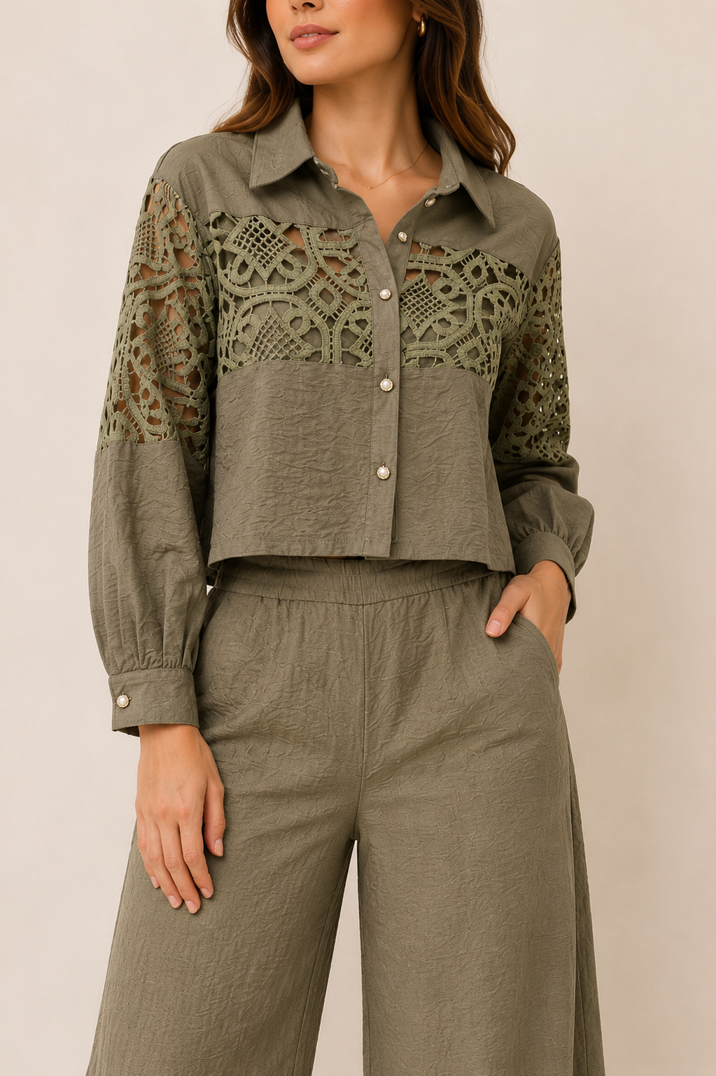 SET OLIVE LACE ELEGANCE