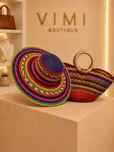 SOMBRERO MULTICOLOR ARTESANAL CON BOLSO A JUEGO