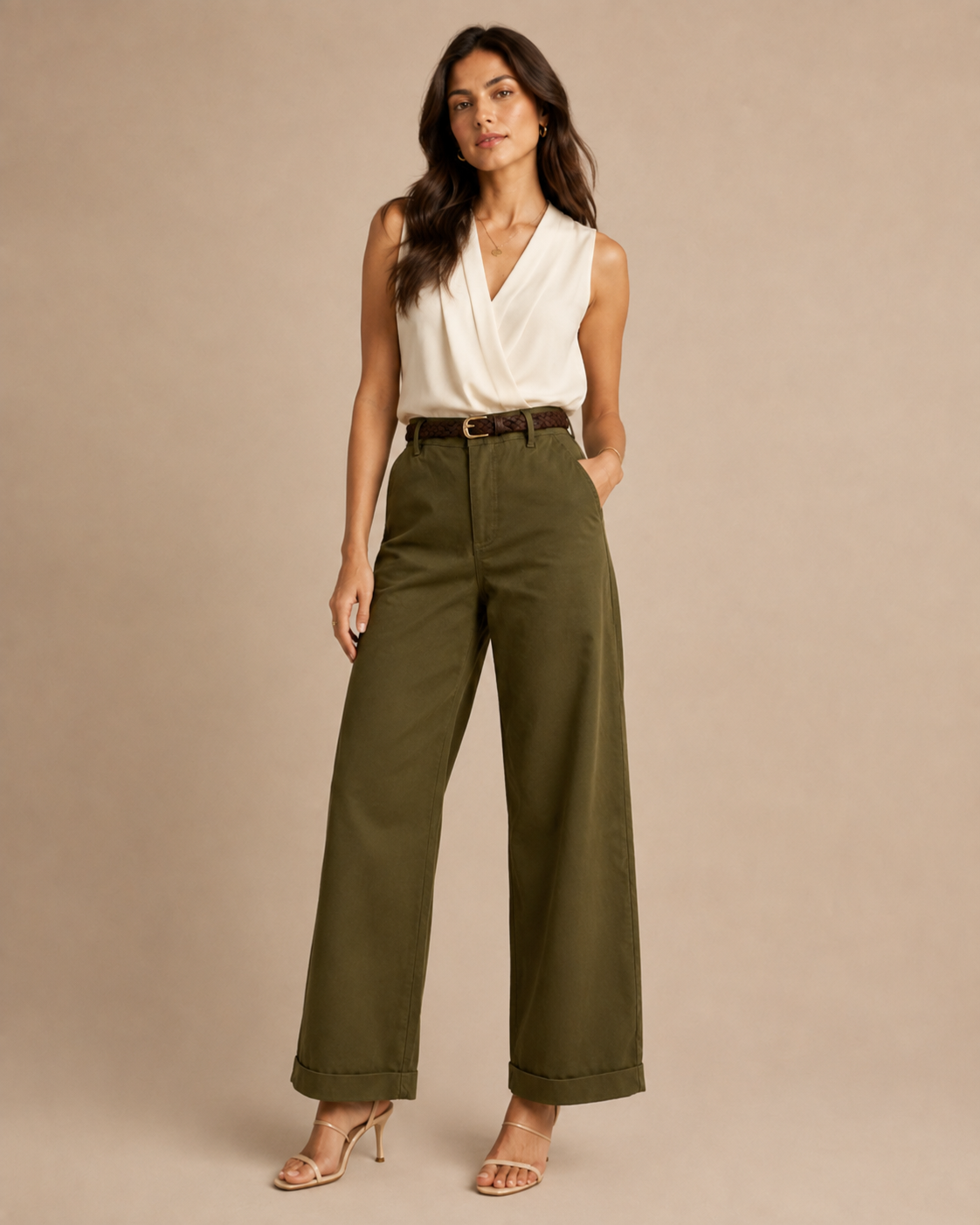 PANTALÓN WIDE LEG VERDE OLIVO