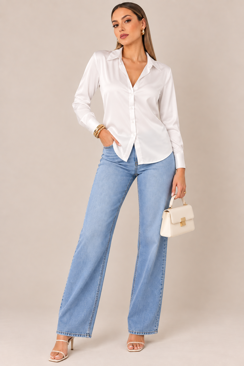 CAMISA SATINADA AVELINE – BLANCO