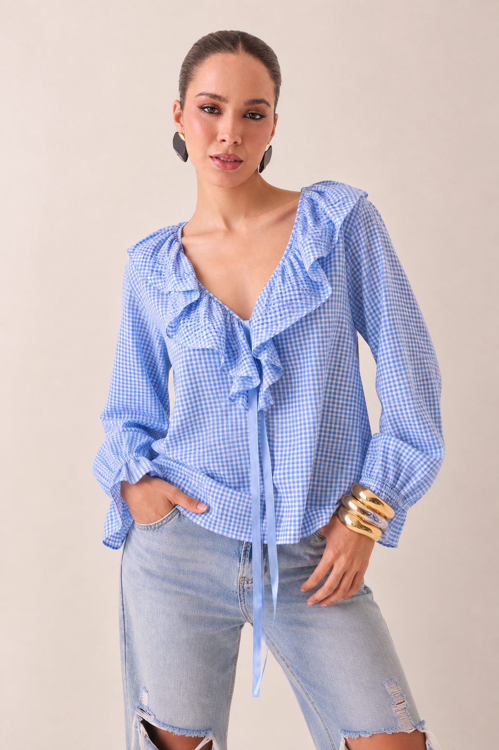 BLUSA VICHY SKY RUFFLE