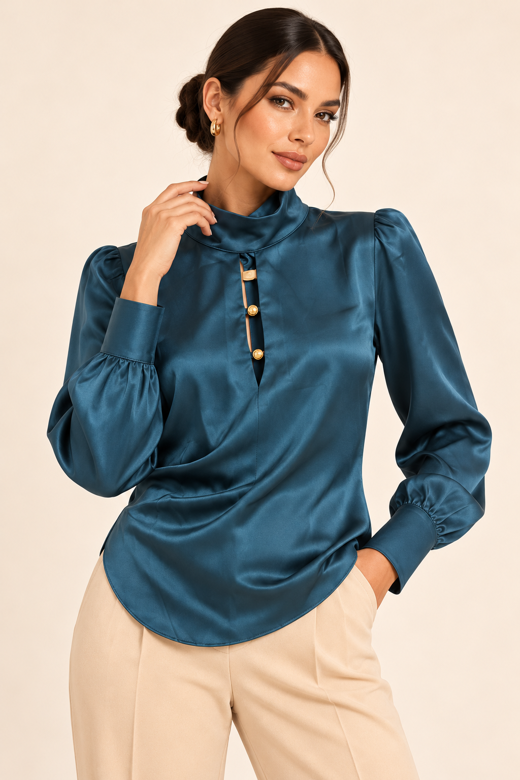 BLUSA AZUL PETRÓLEO SATIN ÉLITE