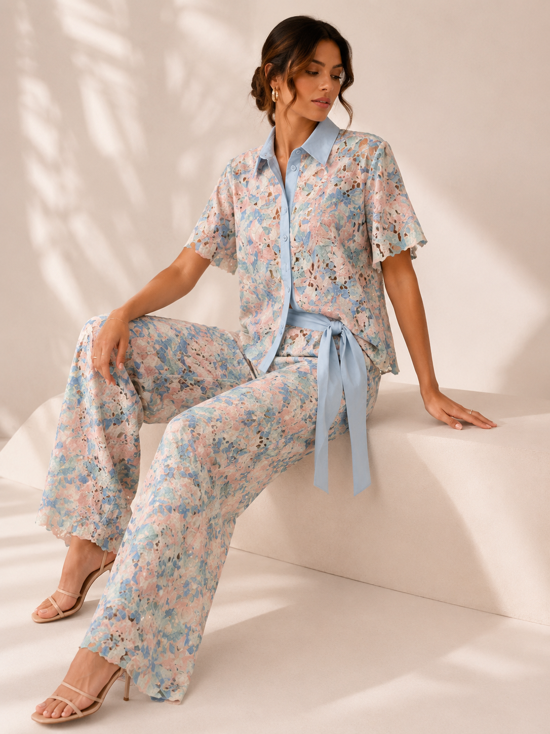 Conjunto Floral Azul Rosa