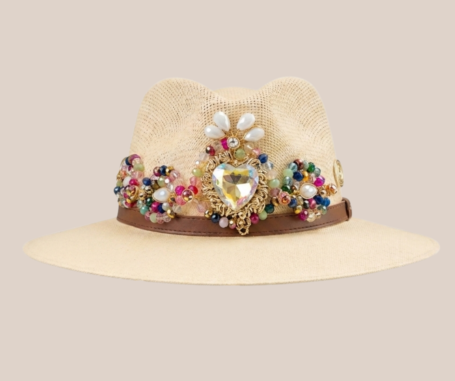 Sombrero Yute Con Alambrismo Beige