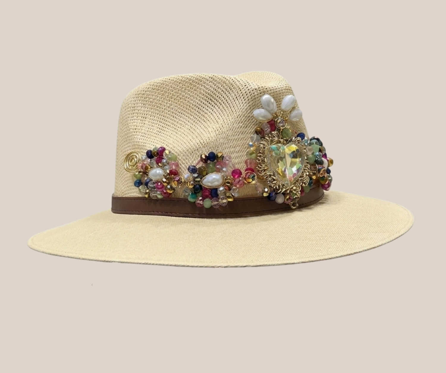 Sombrero Yute Con Alambrismo Beige