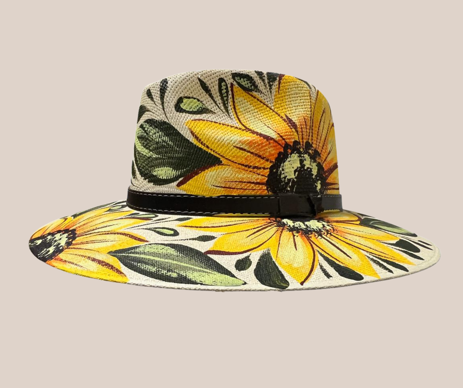 Sombrero Yute Pintado Beige Con Girasoles