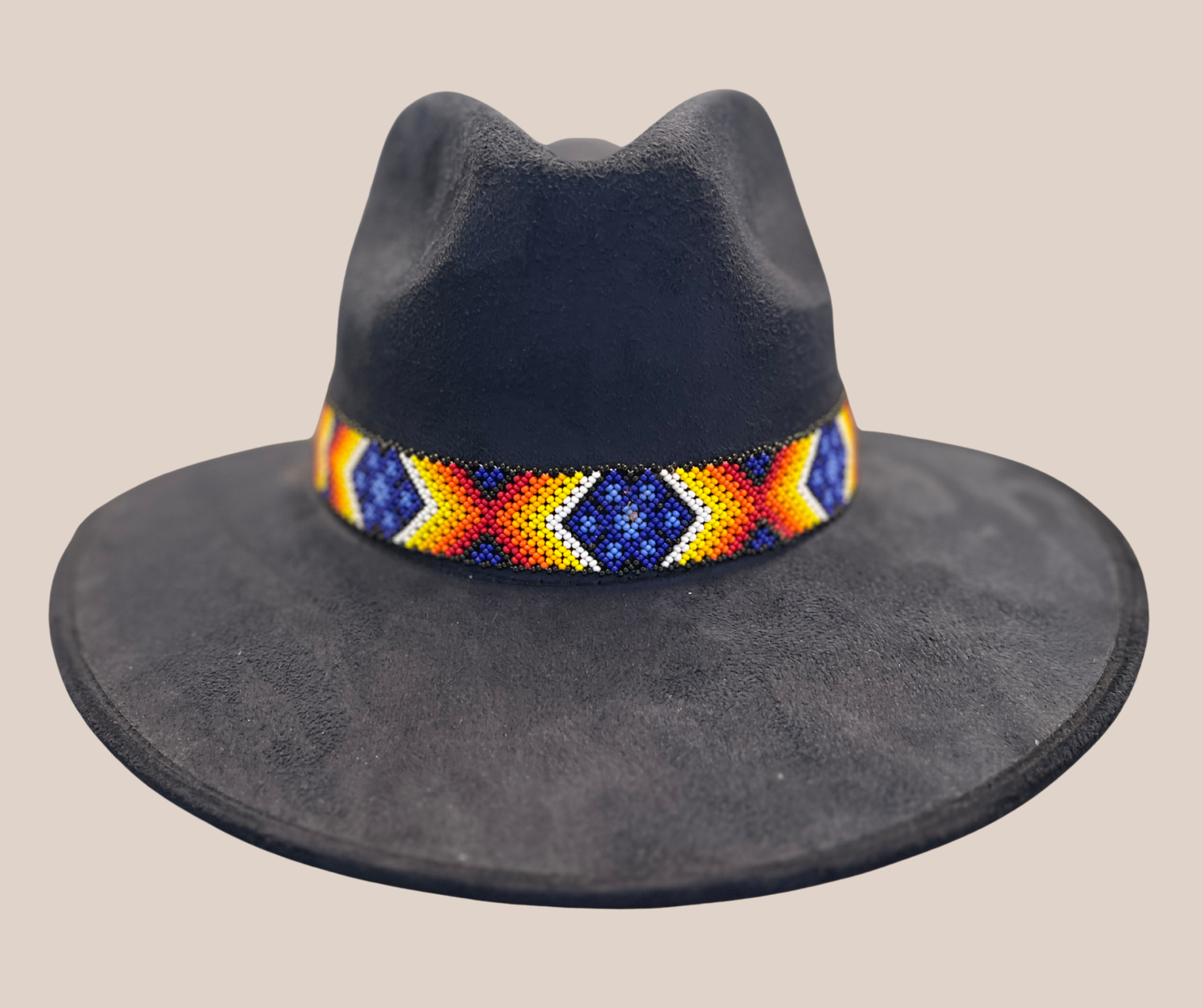 Sombrero Gamuza Con Chaquira Azul Marino