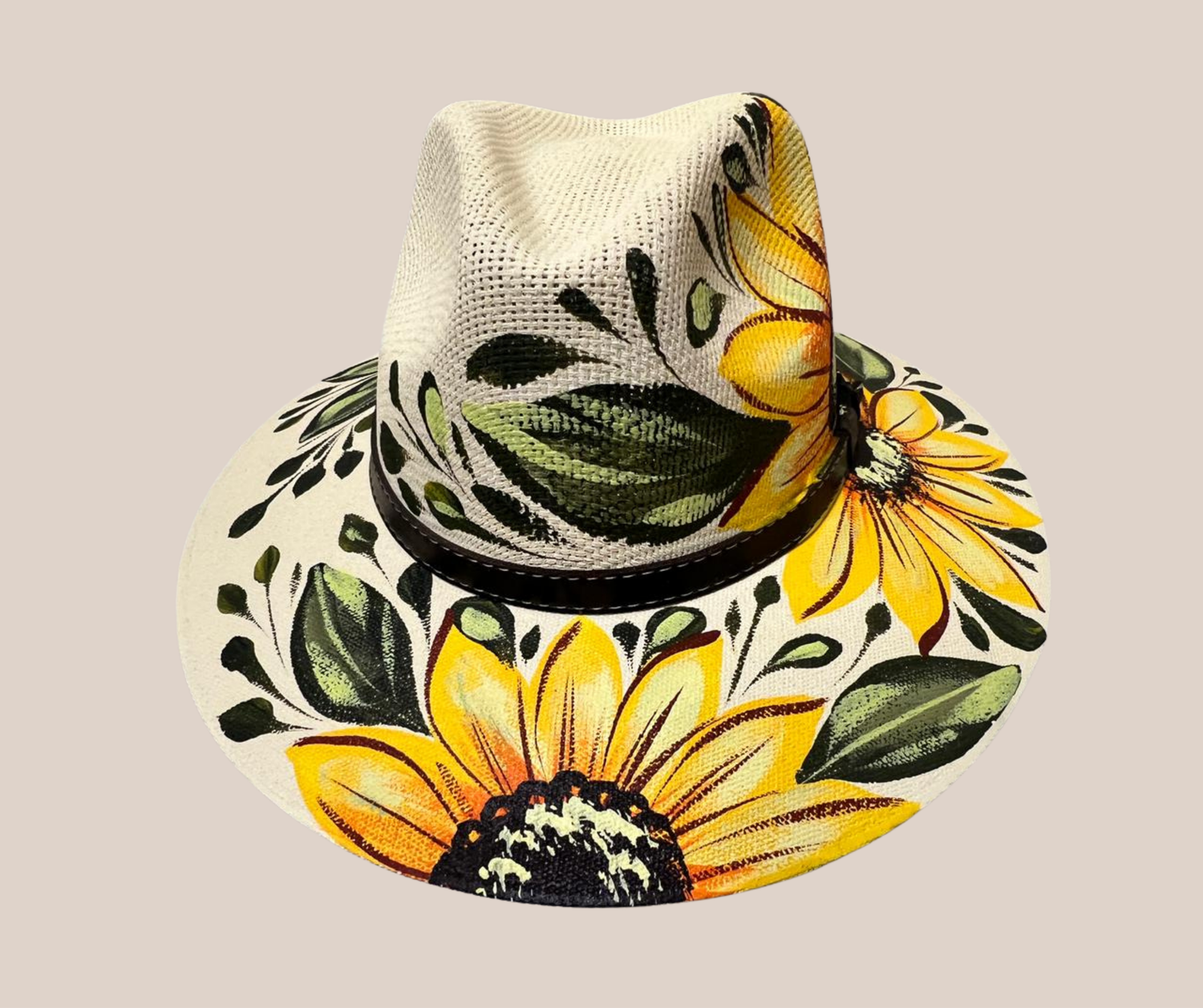 Sombrero Yute Pintado Beige Con Girasoles