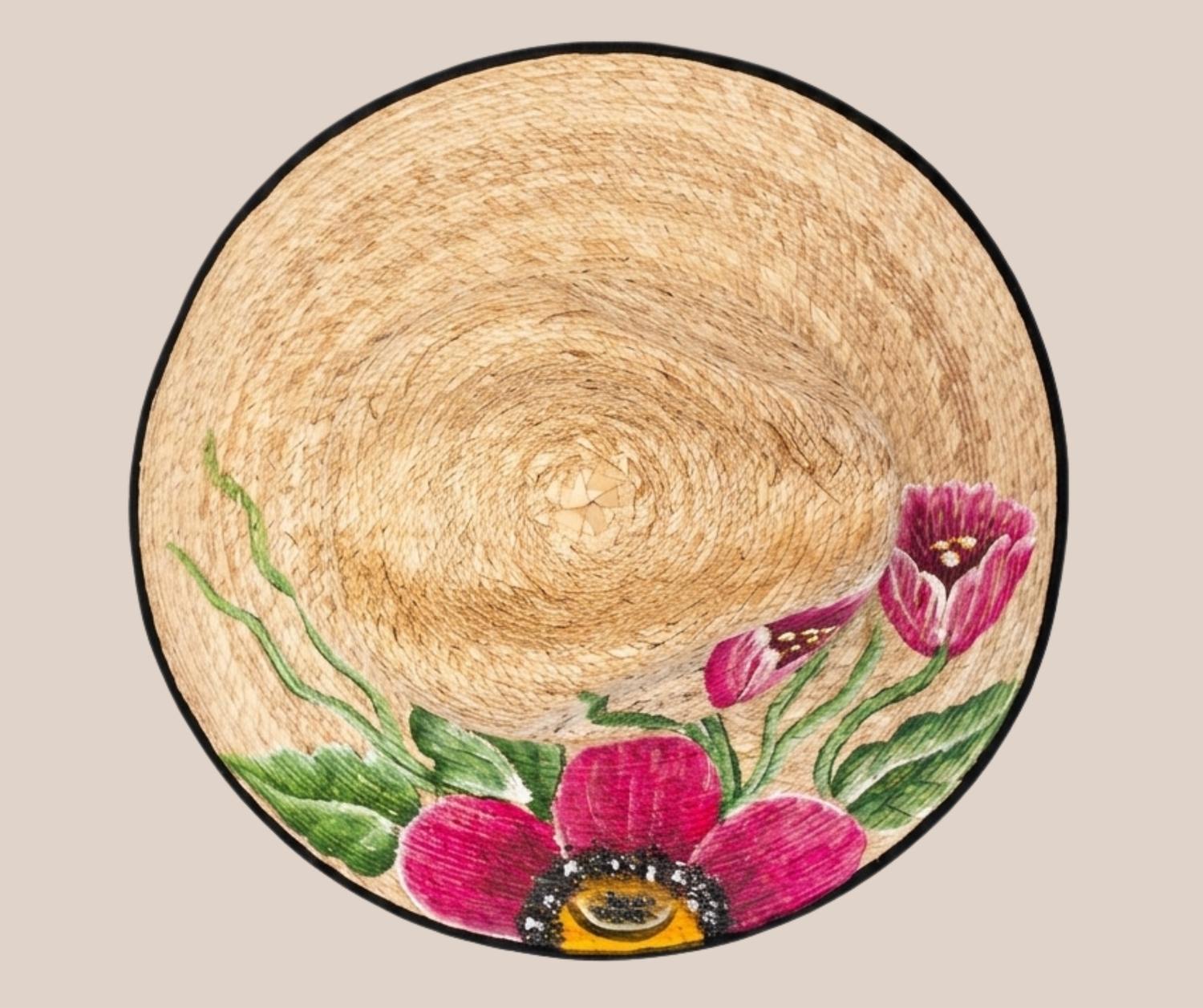 Sombrero de Palma Pintado Flores Rosas