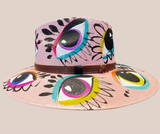 Sombrero Yute Pintado Rosa Con Ojos
