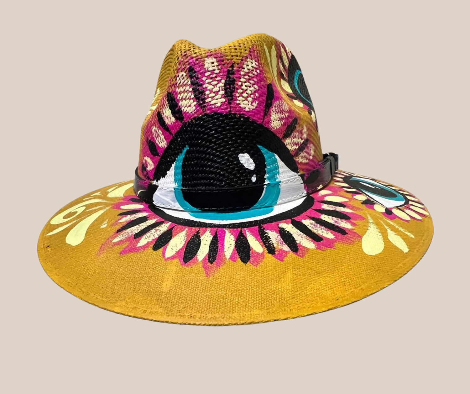 Sombrero Yute Pintado Caqui Con Ojos