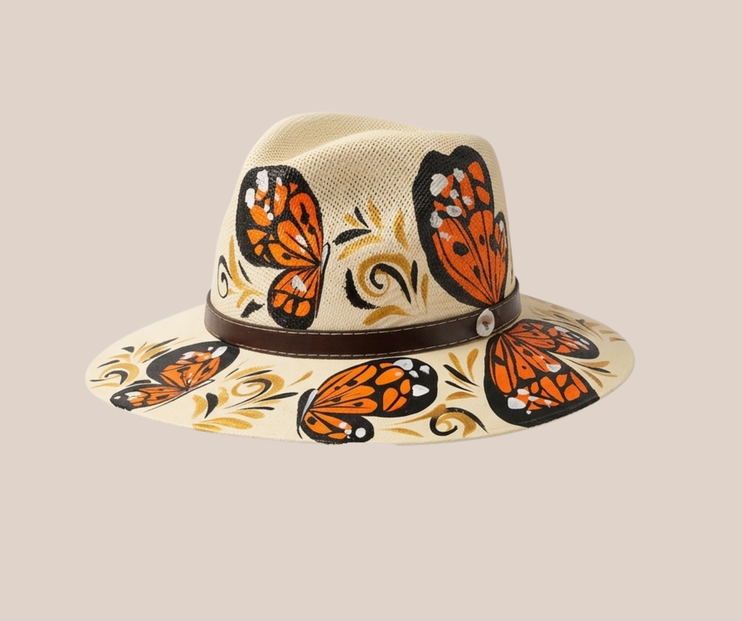 Sombrero  Yute Pintado Mariposas Monarcas