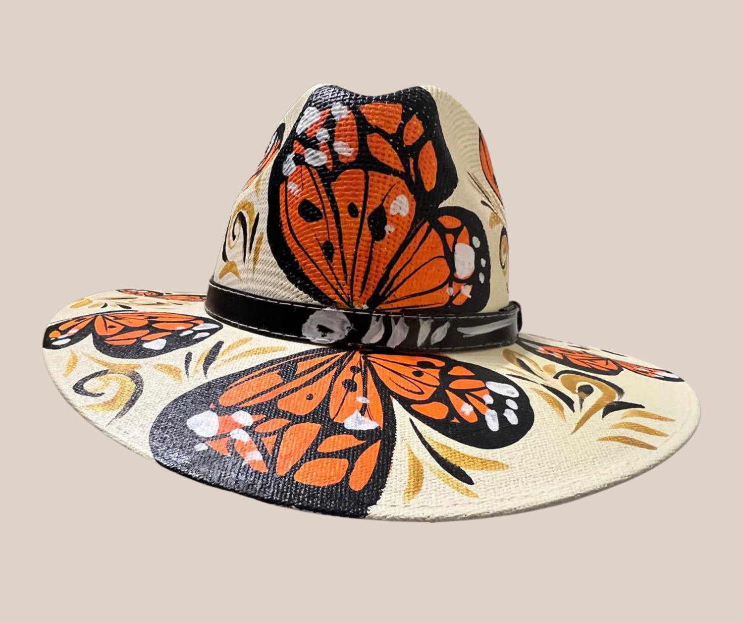 Sombrero  Yute Pintado Mariposas Monarcas