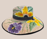 Sombrero de Palma Pintado Flores Amarillas Con Lila