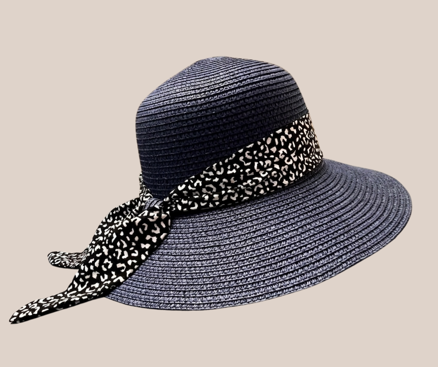 Sombrero Mediano Faldón Ojillado Azul Marino Con Mascada