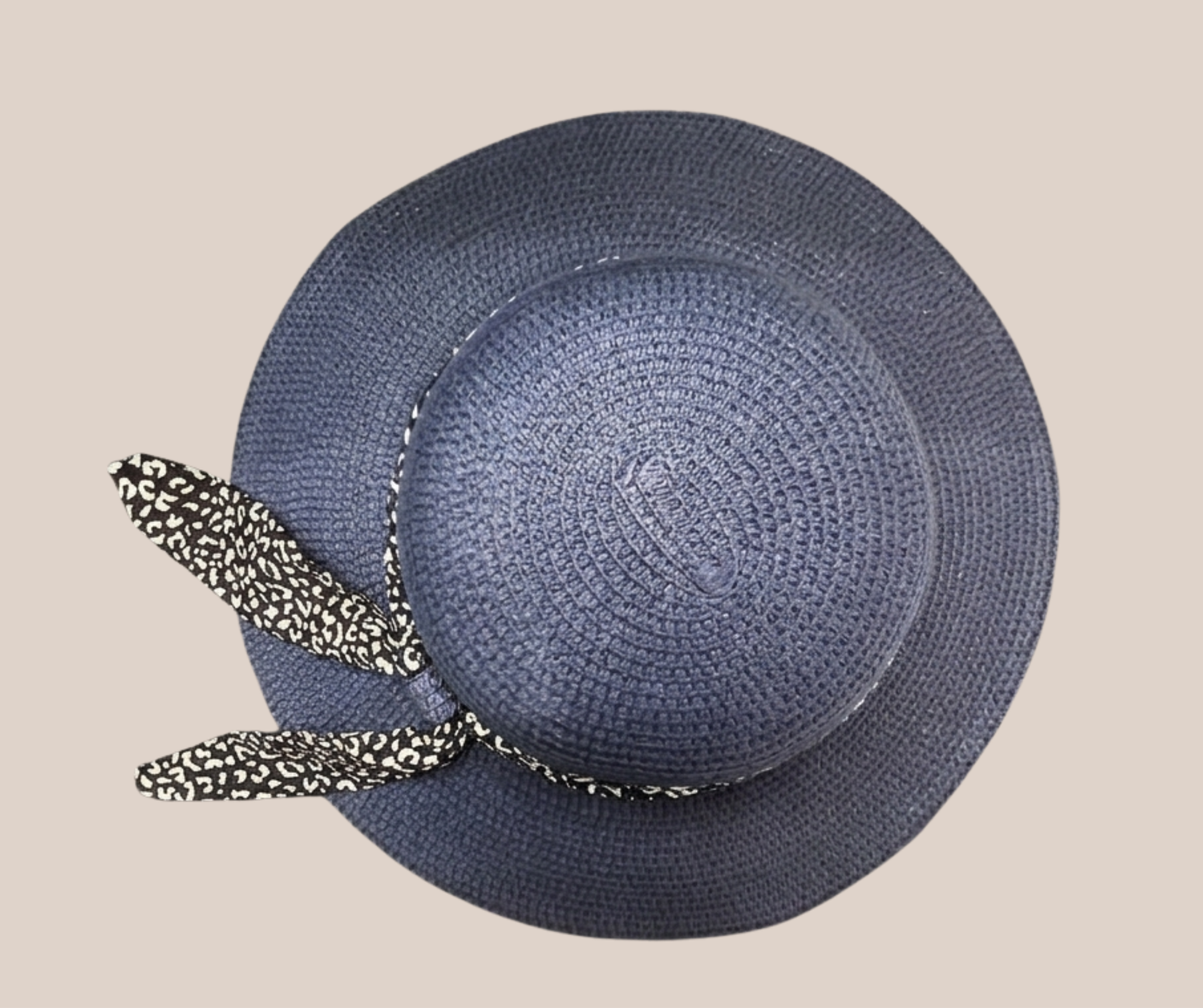 Sombrero Mediano Faldón Ojillado Azul Marino Con Mascada