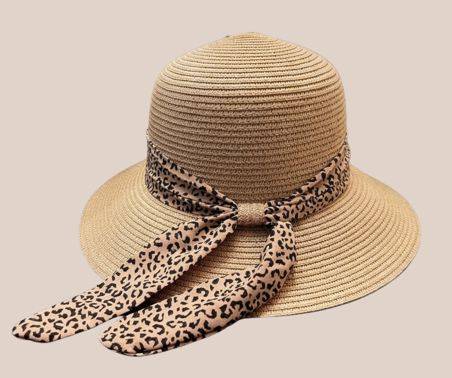 Sombrero Mediano Faldon Ojillado Rosa Claro Con Mascada