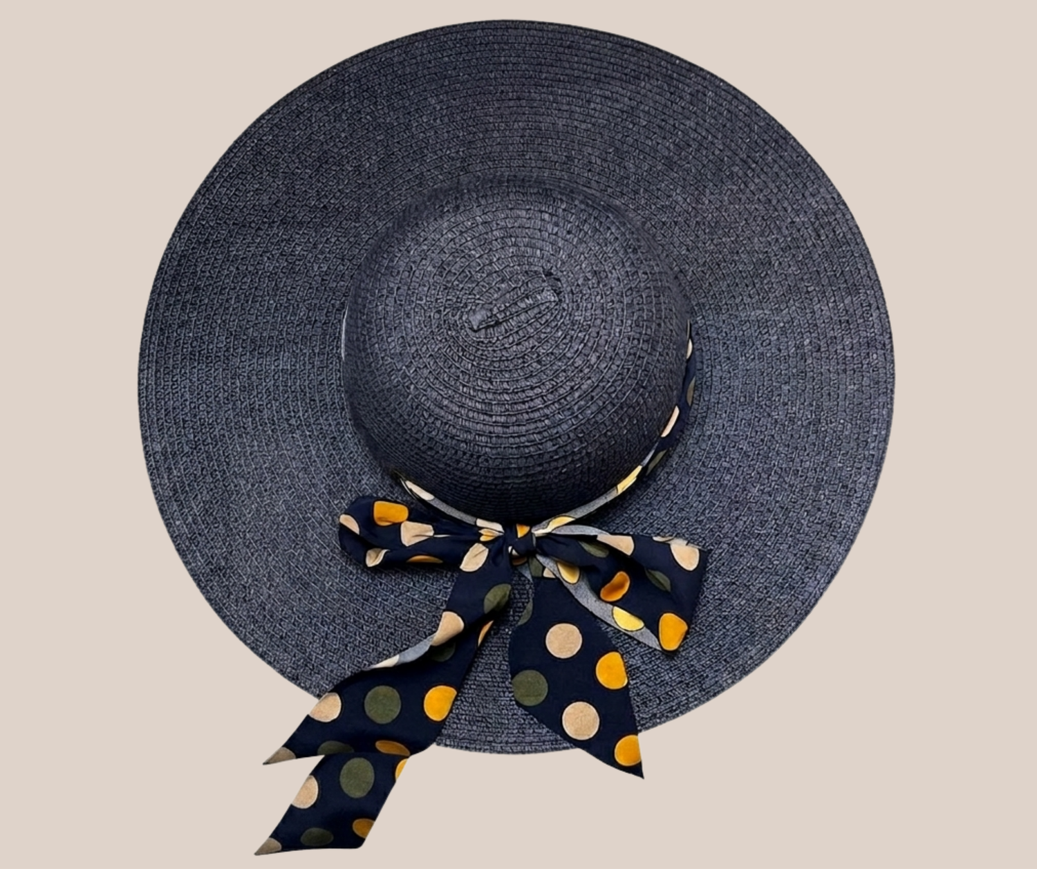 Sombrero Faldón Ojillado Azul Marino Con Mascada de Colores