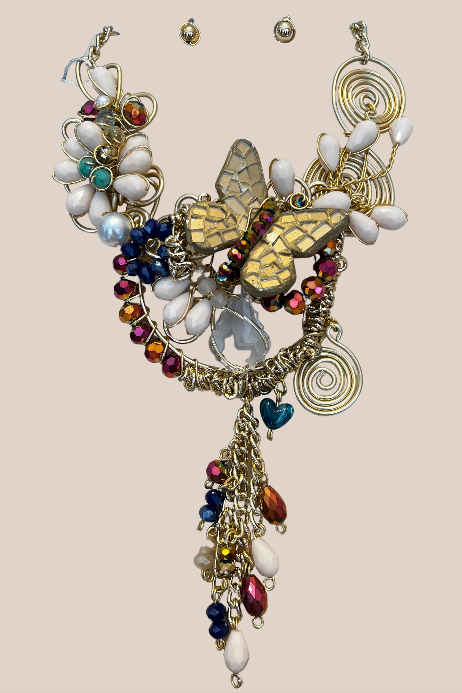 Collar y Aretes de Alambrismo Mariposa Cobre