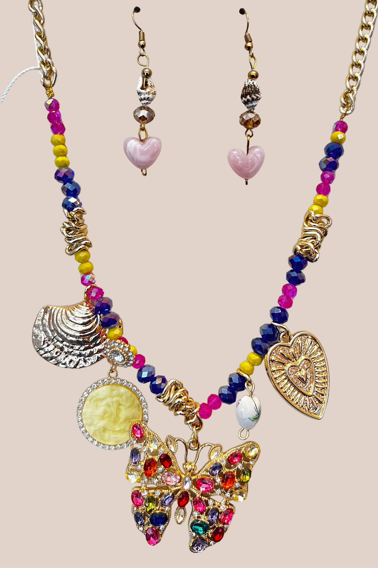 Collar y Aretes Mariposa de Colores