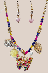 Collar y Aretes Mariposa de Colores
