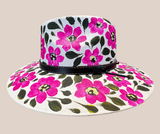Sombrero Yute Pintado Blanco Con Flores Rosa Mexicano