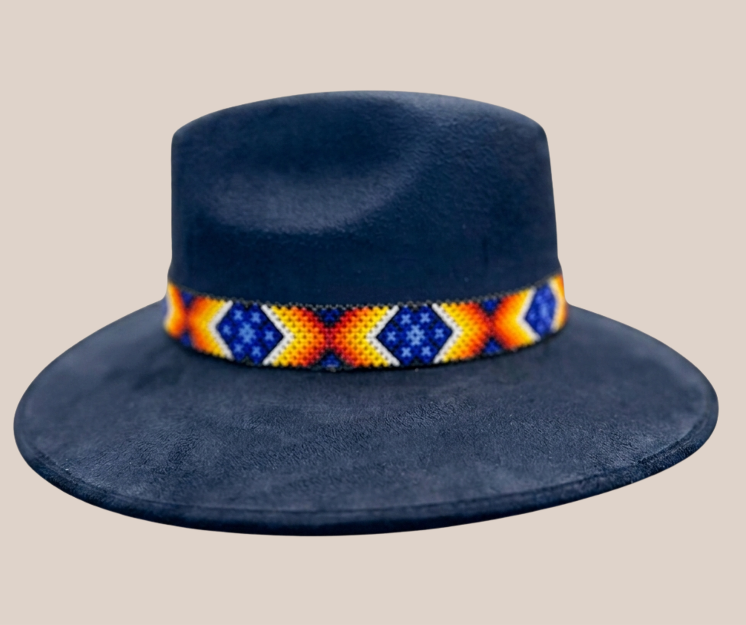Sombrero Gamuza Con Chaquira Azul Marino